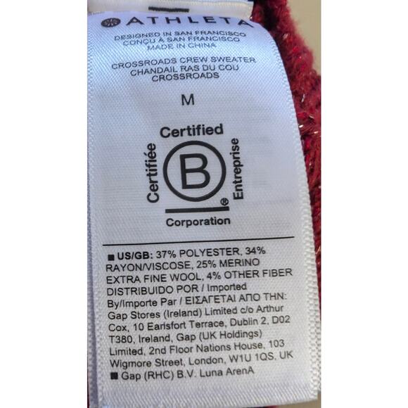 Athleta Long Sleeve Crossroads Crew Red Sparkle Cable Knit Sweater Size M Wool - Picture 4 of 5